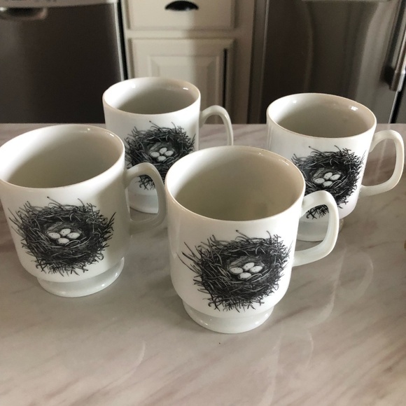 VINTAGE SET PORCELAIN BIRDNEST DESIGN COFFEE SET - Picture 2 of 11